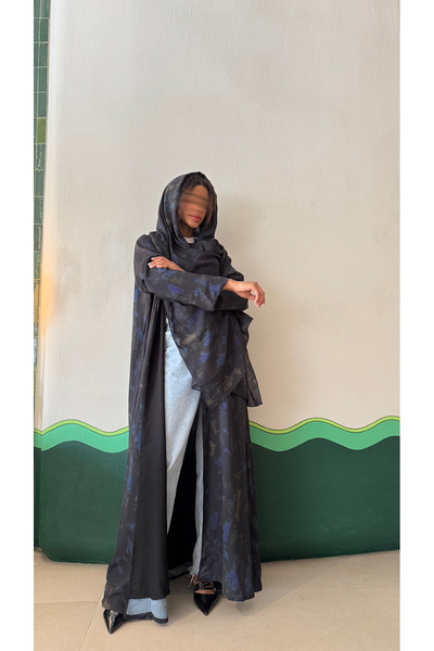 AYA MWT456 - Black printed abaya with blue and green accents
