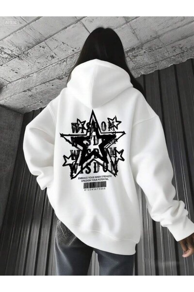 ibibik moda Star Patterned'Wisdom' Arkadan Printed Hoodie