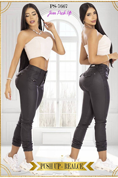 PİTBULL Colombian leather-look push-up effect pants - black
