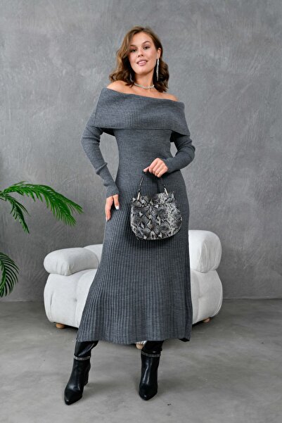 Noi Belis Maxi Boy Carmen Collar a Line Knitwear Dress Aw25El0020