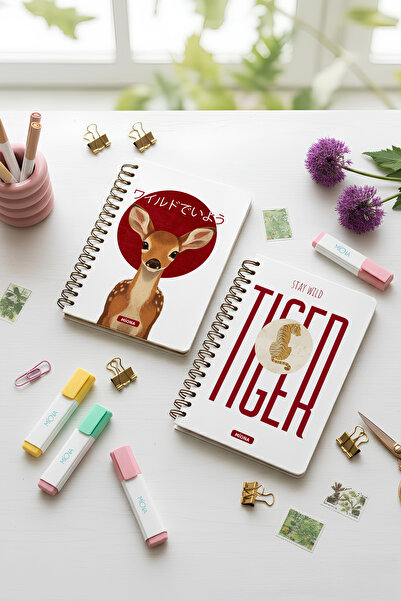 Miona A5 Spiral School Notebook 120 Pages Set of 2 2 Striped Notebooks, Notebook