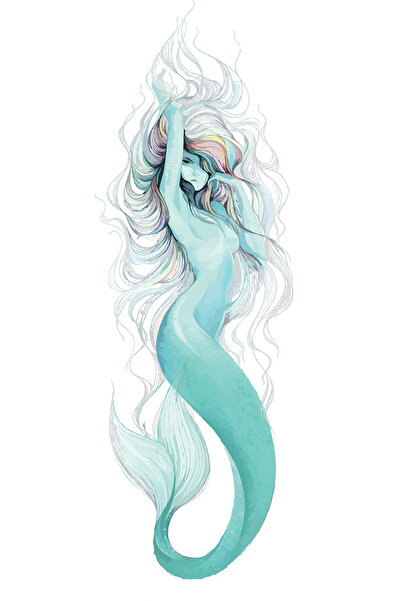 Yznhome Turkuaz Denizkızı Silüet İllüstrasyon Zebra Perde – Kzz