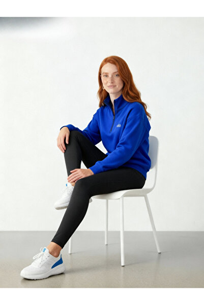 HepsitrentStore Cobalt Blue Colors Zippered Collar Long Sleeve Sweatshirt
