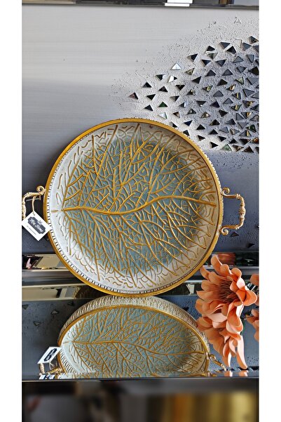 Mia Home Aksesuar & Dekorasyon Telkari tepsi ağaç desenli yeşil beyaz