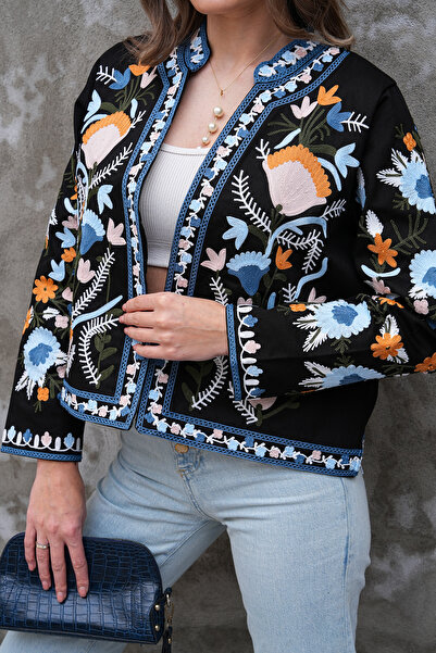 FancyWorld Black Design Embroidered Thin Transitional Jacket