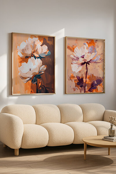 STARYUNA Wooden Framed Floral Abstract Double Painting Set Yuna439