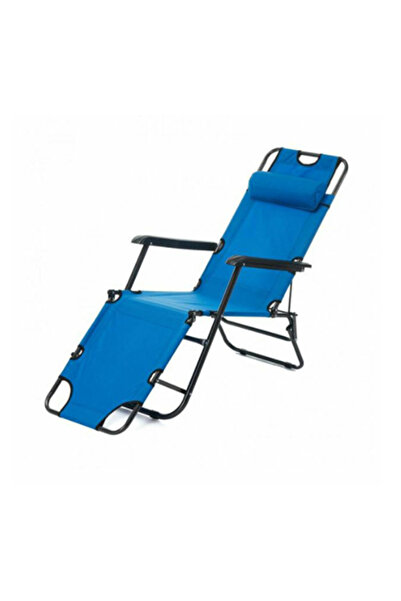 KlaussTech Șezlong pliabil cu tetieră, cadru din oțel, șezut textil, ergonomic, compact, albastru