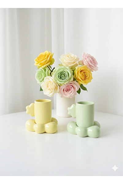 Deniz Kızı Seramik 2’li BULUT FİNCAN SARI YEŞİL / EL YAPIMI SERAMİL KAHVE FİNCANI