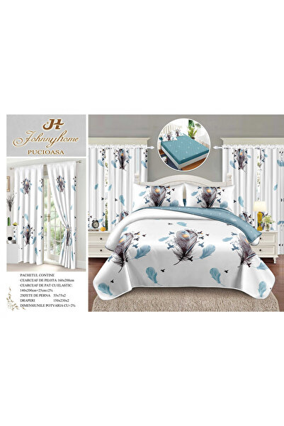 FIONNA.RO Set Lenjerie Si Draperii Bumbac Tip Finet 1 Persoana Cu Elastic - P...