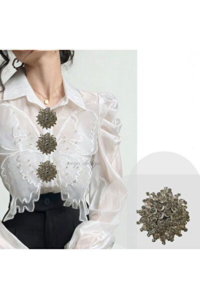 pegu baby collection GRİ BONCUKLU 1 ADET TREND DÜĞME BROŞ , DÜĞME GEÇİRME APA...