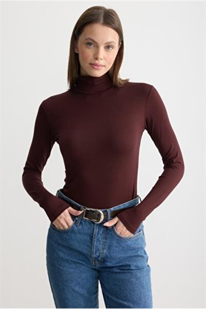 MODA MAÇKA PARK Women's Long-Sleeved Cotton Half-High-Neck Combed Cotton Undershirt