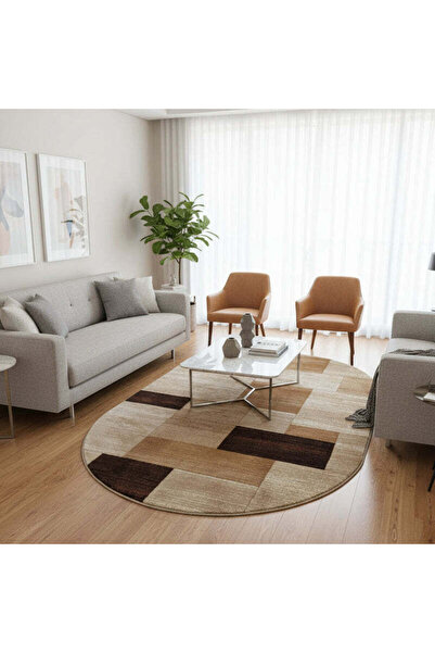 OEM Modern rug Turquoise beige/brown oval