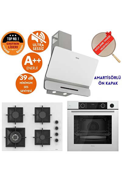 Ferre FryART & SilentArt PELE /Sessiz Beyaz Ankastre Set ( D081-SA + XE64CB + SC406-WFA wok )