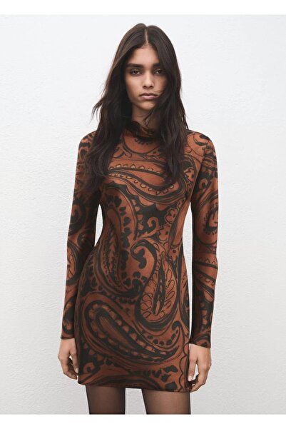 MANGO Woman Paisley desenli saten elbise