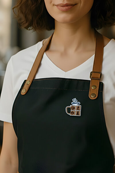 gokmentoy Kimya Semboller Kahve Temalı Barista Rozet El Boyaması Ahşap Broş