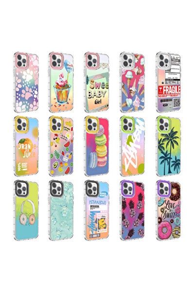 zore iPhone 14 Pro Max Compatible Camera Protected Colorful Patterned Hard Silicone Ata Korn Case-No11