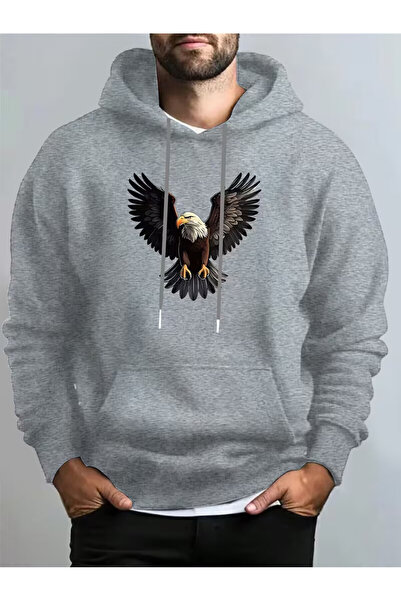 PENTHİLUS سويت شيرت rkek Black Eagle مطبوع بغطاء رأس – جيب كنغر