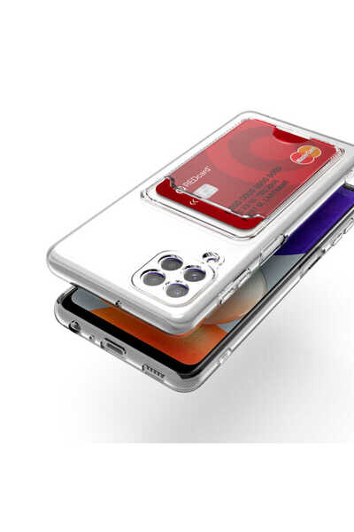 zore Galaxy M22 Case with Card Holder Transparent Ata Setra Clear Silicone Cover - Colorless