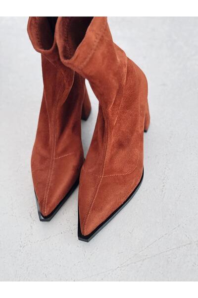 I Love Shoes Caryne Kadın Topuklu Streç Bot Taba Süet