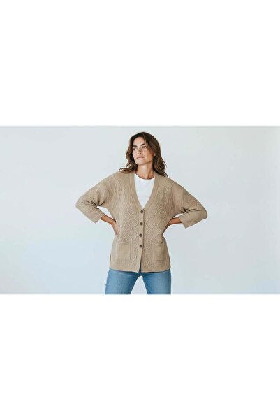 EREN STYLE Mimoza Knitted Sweater V-Neck Cardigan with Pockets