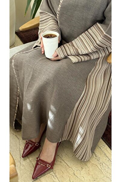 GENERIC4 Indian linen with crepe fabric, striped, half-circle, square sleeves