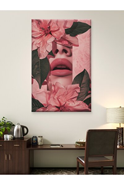 ESLEM Çiçekli Kadın Yüzü Dijital Baskı Modern Sanat Kanvas Tablo Dekoratif Du...