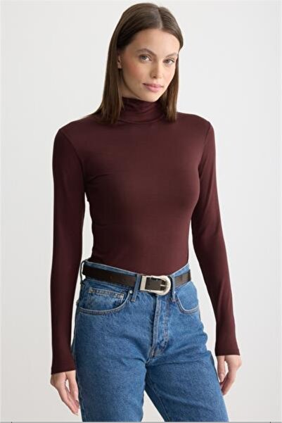 MODA MAÇKA PARK Women's Long-Sleeved Cotton Half-High-Neck Combed Cotton Undershirt