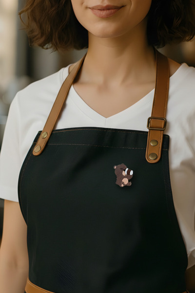 gokmentoy Ayı Teddy Bear Kahve Temalı Barista Rozet El Boyaması Ahşap Broş