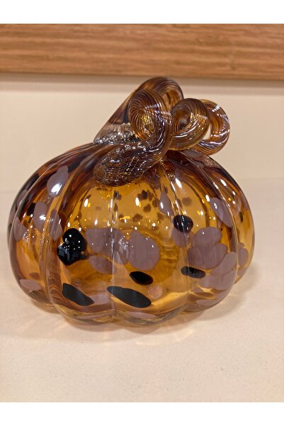 PLUS HOME DEKORATİF ÜFLEME CAM SANATI KABAK DESENLİ BAL RENGİ 13X13 CM