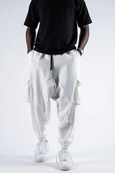 FıttingRoom جيب جانبي كبير قطع شالوار أبيض بخصر مطاطي