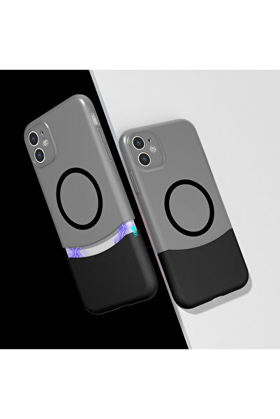 iPhone 11 Kılıf M-Safe Şarj Özellikli Mıknatıslı ATA Duble Kapak - Siyah
