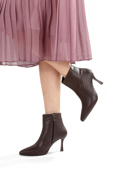 PİMORA Boots Pointed Toe 9 cm Thin Heel Zippered Classic Women's Boots New Season