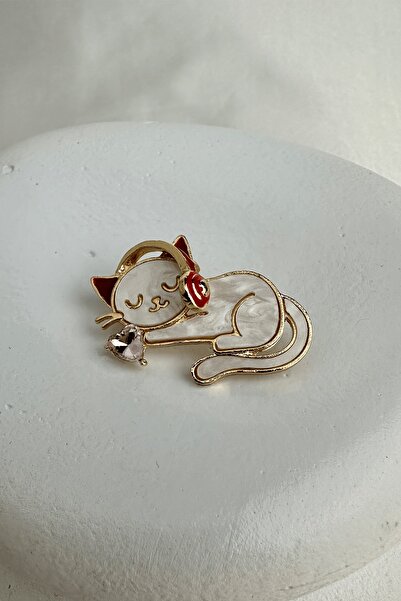 mos&more Müzik Dinleyen Beyaz Kedi Broş