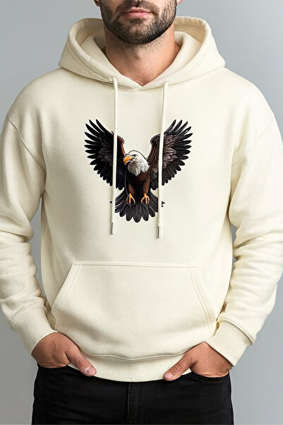 PENTHİLUS سويت شيرت rkek Black Eagle مطبوع بغطاء رأس – جيب كنغر