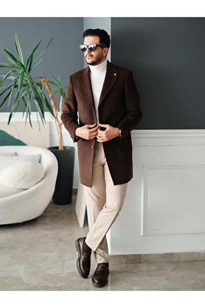 Avni Ceylan Men's Stylish Classic Slim Fit Cashmere Coat