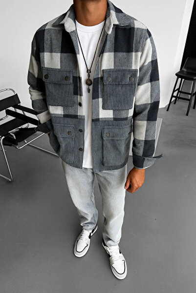 FıttingRoom Oversize Pamuk Ekoseli Dört Cepli Gömlek