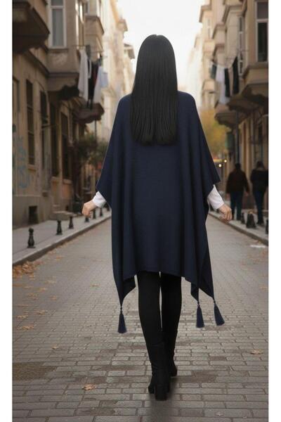 Cockatoo Women's Fringe Detailed Oversized Knitwear Poncho Seasonal Shawl Cardigan (Soft Textured)