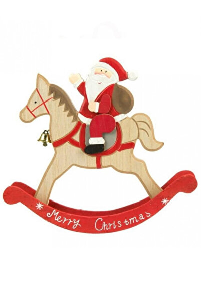 Blusmart Decoratiune din lemn, cal tip balansoar, cu Mos Craciun calare si me...
