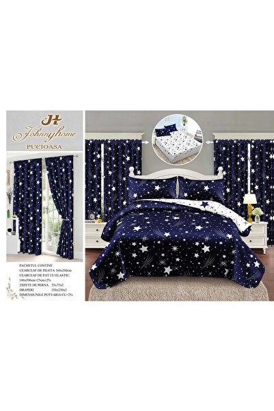 FIONNA.RO Set Lenjerie Si Draperii Bumbac Tip Finet 1 Persoana Cu Elastic - B...