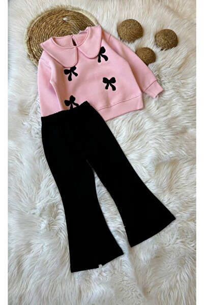 Bloom BBK380 Pembe Aplike Yaka Kız Çocuk Takım