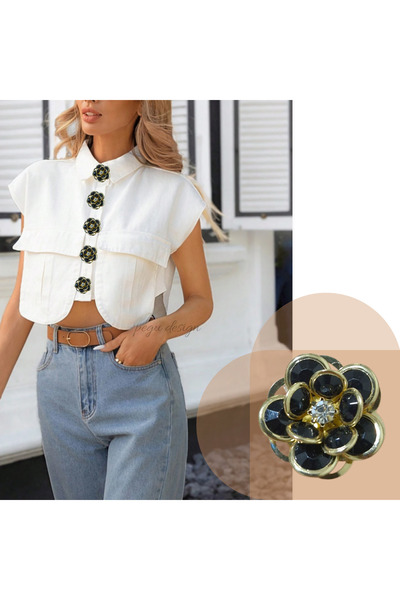 pegu baby collection 2 ADET SİYAH BONCUK ÇİÇEK TREND DÜĞME BROŞ , DÜĞME GEÇİR...