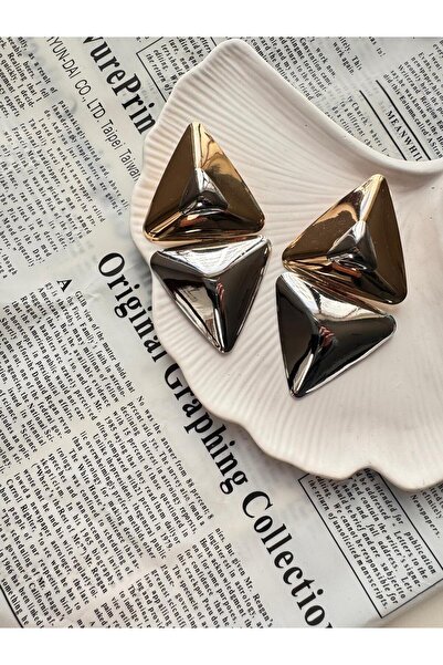 MOD10 أقراط هيلين جويلري الذهبية والفضية على شكل مثلث كبير من الفولاذ المعلق