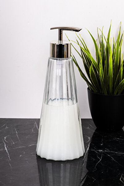 dnshome 1 Adet Lüks Modern Cam Sabunluk Çizgili Sabunluk Gümüş Başlıklı Banyo...