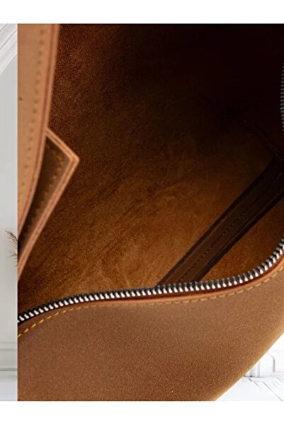 H&D COLLECTİON Burgundy Suede Women's Shoulder Bag with Double Handles and Inner Pocket Detail