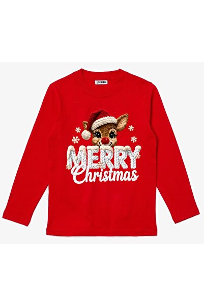Efendioğlu Design Uzun kollu Geyik merry christmas baskılı pamuklu nakış bask...