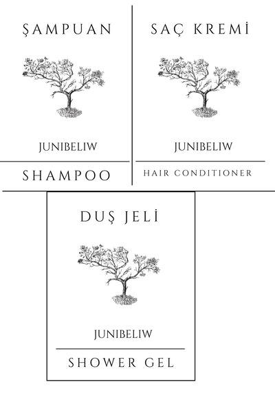 junibeliw 3lü Set Beyaz Suya ve Güneşe Dayanıklı Etiket Şampuan Duş Jeli Saç ...