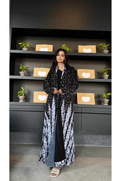 AYA Black and white Printed chiffon abaya