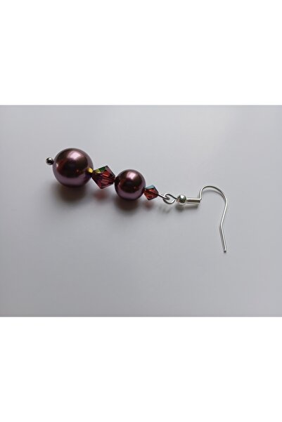 OEM Silver plated earrings 4 cm long with 10mm Burgundy Swarovski Pearls
