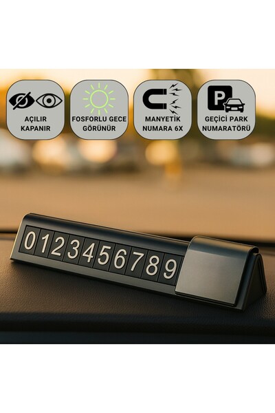 Polham Manyetik Fosforlu Geçici Park Numaratörü, Açılır Kapanır, Şık ve Dayanıklı Tüm Araçlara Uyuml