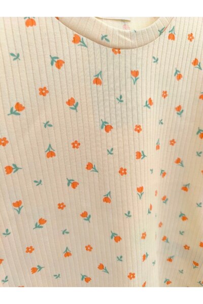 YUMİYUMM 8-13 Years Old Girl's 100% Cotton Corded Fabric Interlock Fabric Tulip Patterned Pajama Set